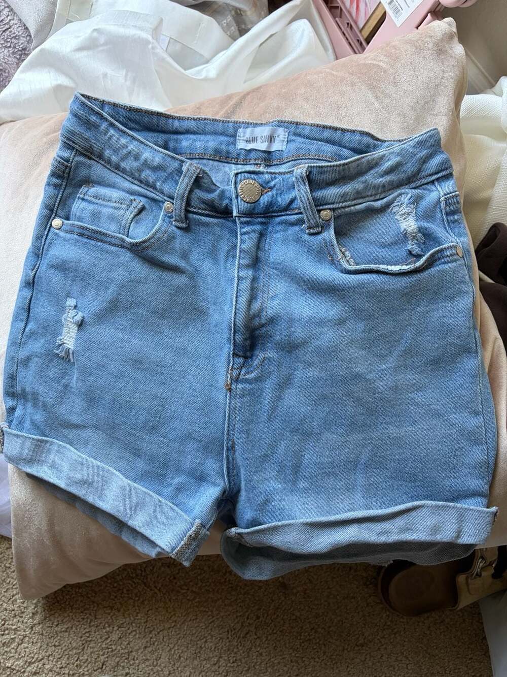 Blue Savvy Distressed Cuffed Denim Shorts Size 13/31